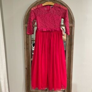 Girls Raspberry Lace & Tulle Formal Dress Size 8
